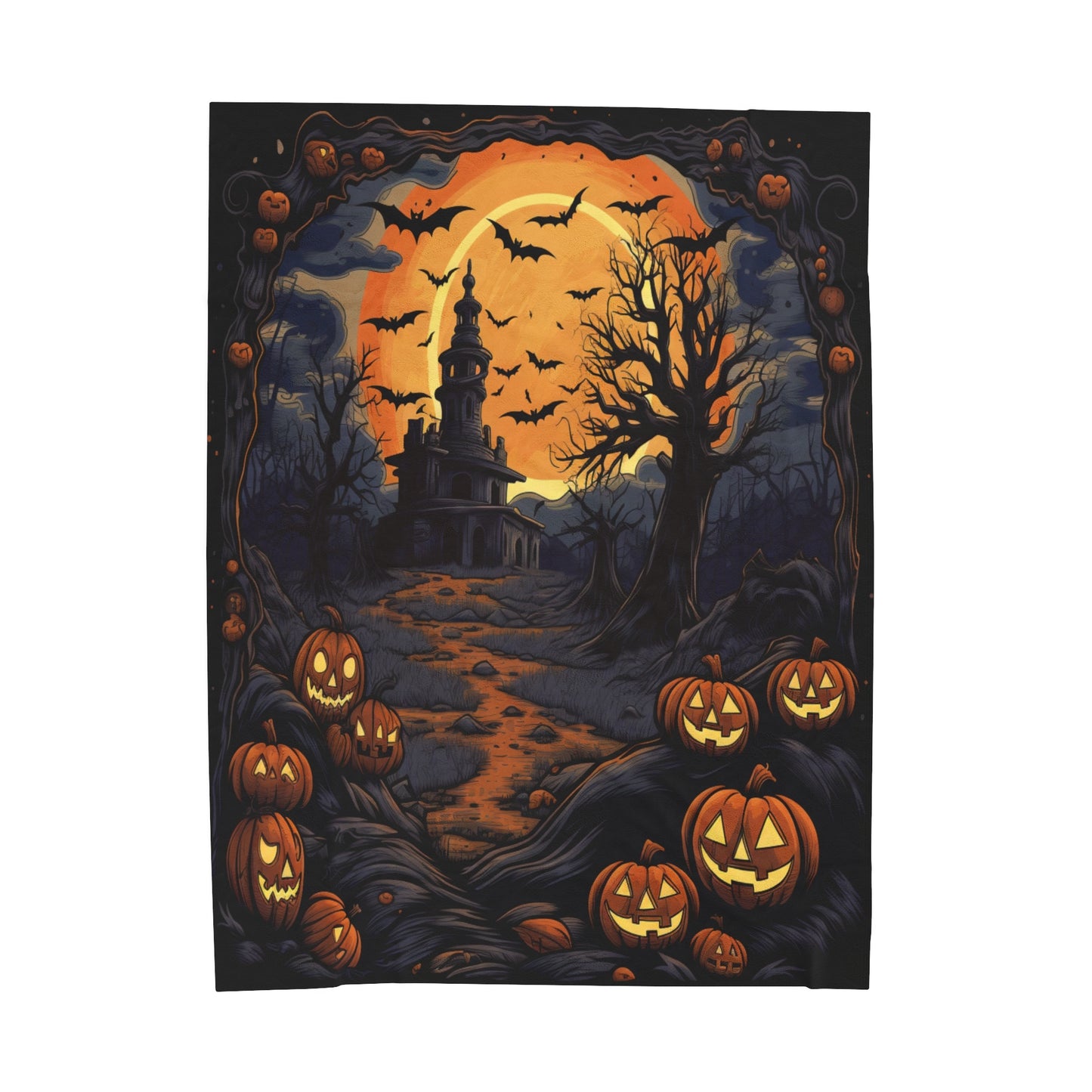 Spooky Pumpkin Path Velveteen Plush Blanket