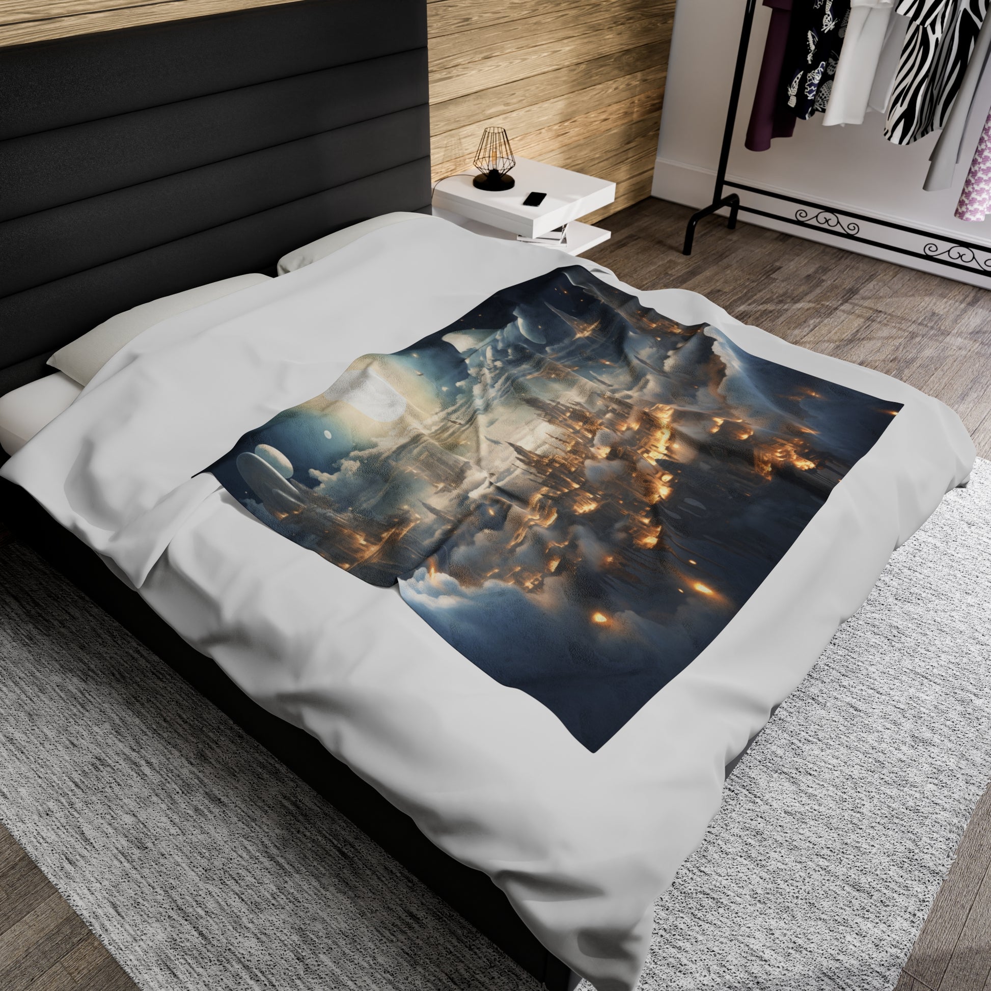 Celestial Cityscape Velveteen Plush Blanket - {{ shop WitWorks Emporium Blanket 30" × 40" _name }}