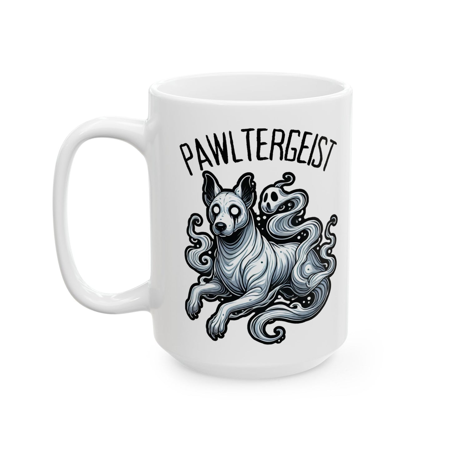 Pawltergeist Dog Ceramic Mug (11oz, 15oz) - {{ shop WitWorks Emporium Mug 15oz / White _name }}