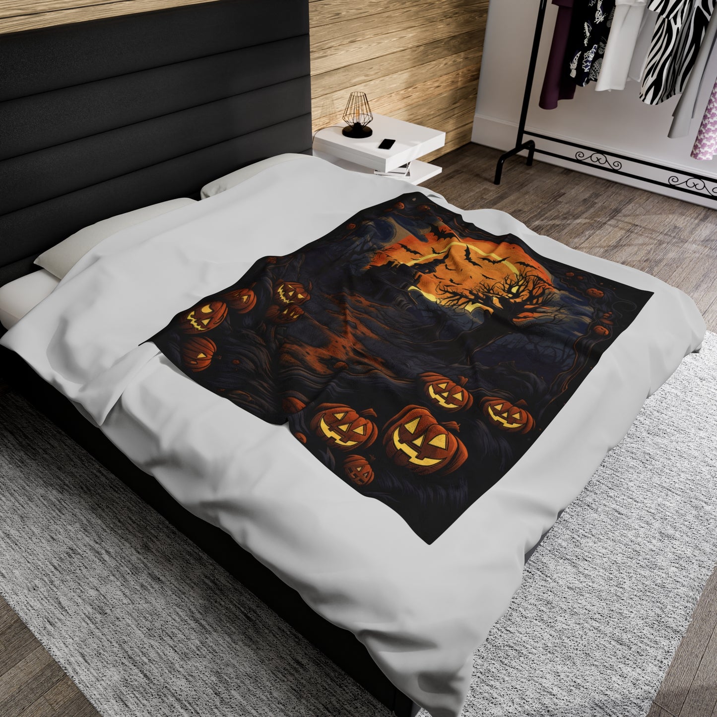 Spooky Pumpkin Path Velveteen Plush Blanket