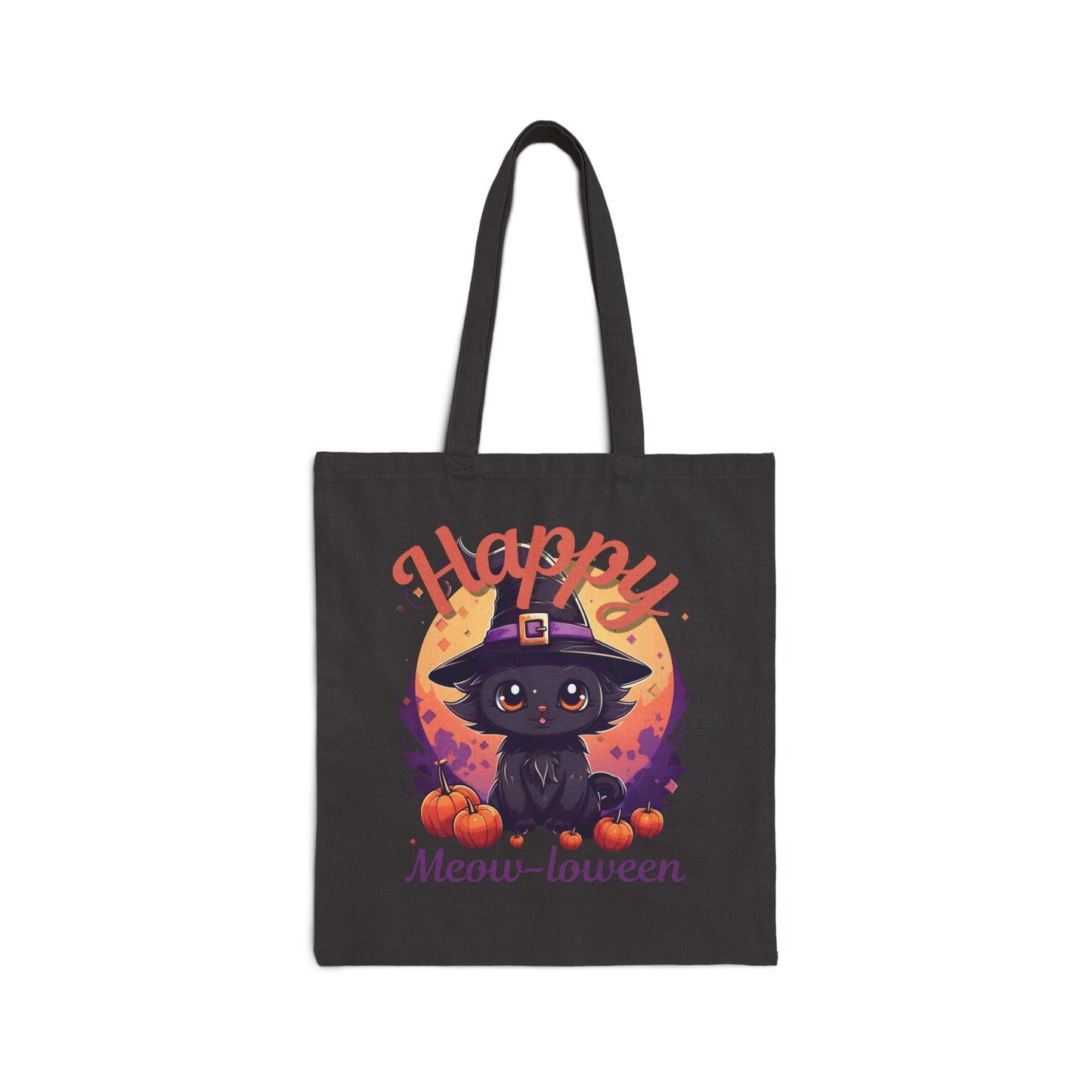 Happy Meow-loween Cotton Canvas Tote Bag - {{ shop WitWorks Emporium Bags Black / 15" x 16" _name }}