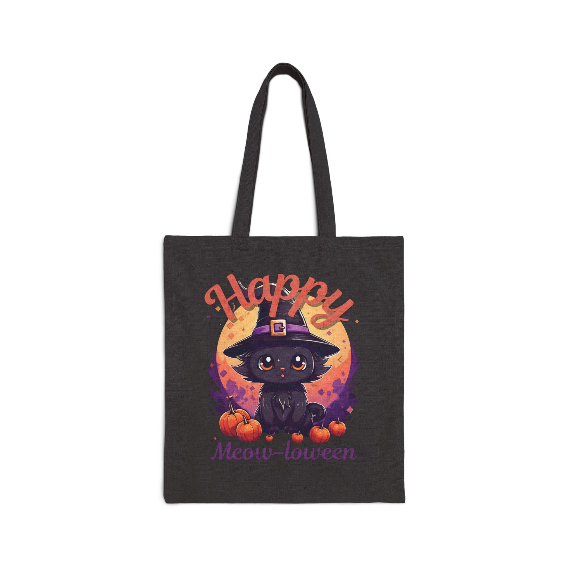 Happy Meow-loween Cotton Canvas Tote Bag - {{ shop WitWorks Emporium Bags Black / 15" x 16" _name }}