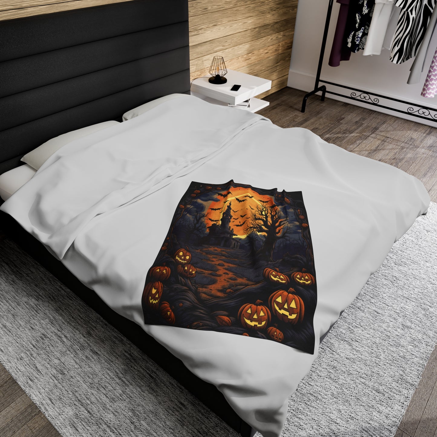 Spooky Pumpkin Path Velveteen Plush Blanket