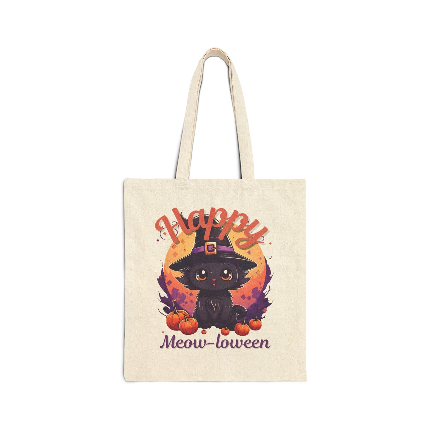 Happy Meow-loween Cotton Canvas Tote Bag - {{ shop WitWorks Emporium Bags Natural / 15" x 16" _name }}