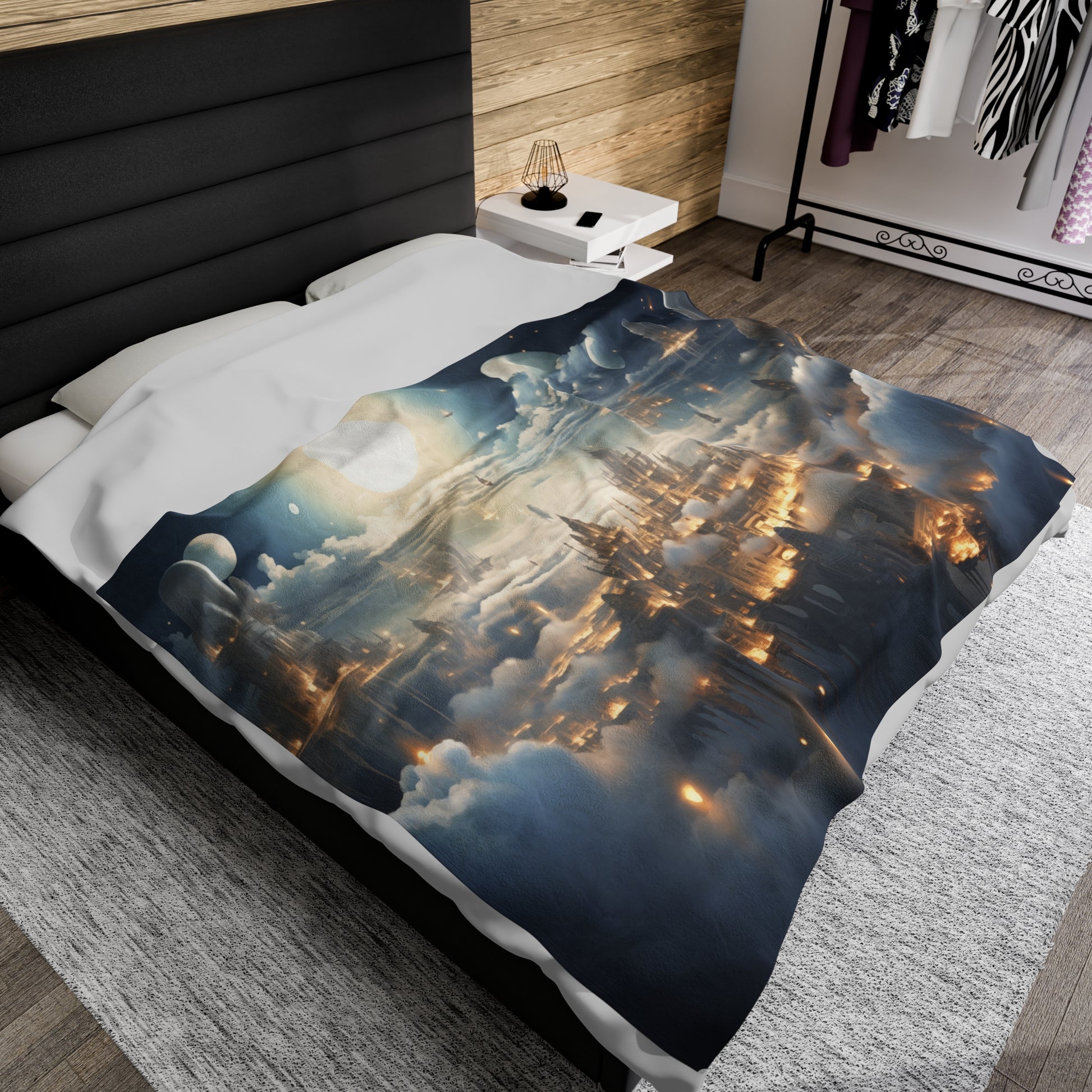 Celestial Cityscape Velveteen Plush Blanket - {{ shop WitWorks Emporium Blanket 30" × 40" _name }}