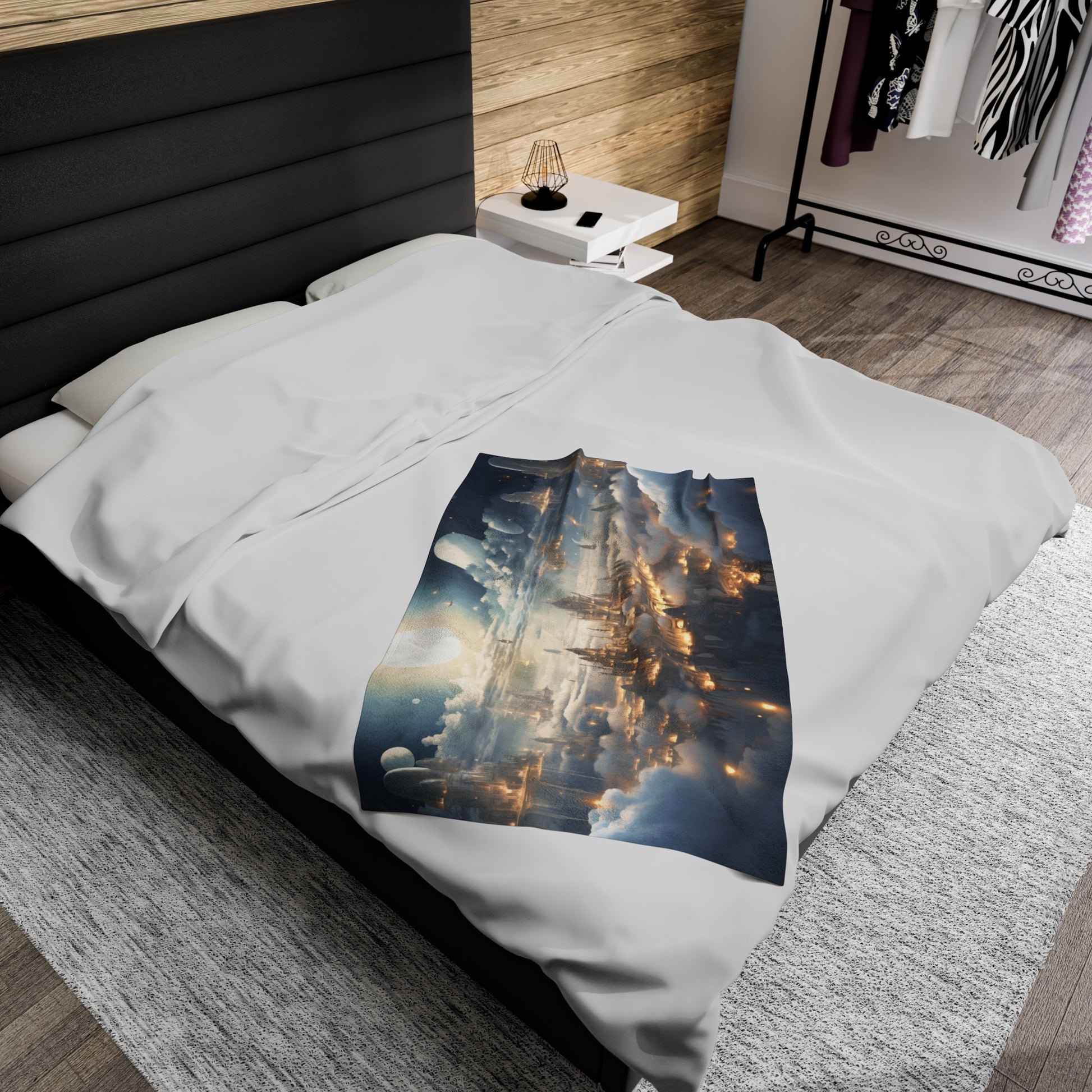 Celestial Cityscape Velveteen Plush Blanket - {{ shop WitWorks Emporium Blanket 30" × 40" _name }}