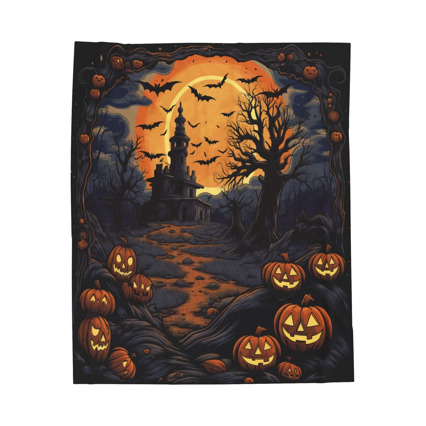 Spooky Pumpkin Path Velveteen Plush Blanket