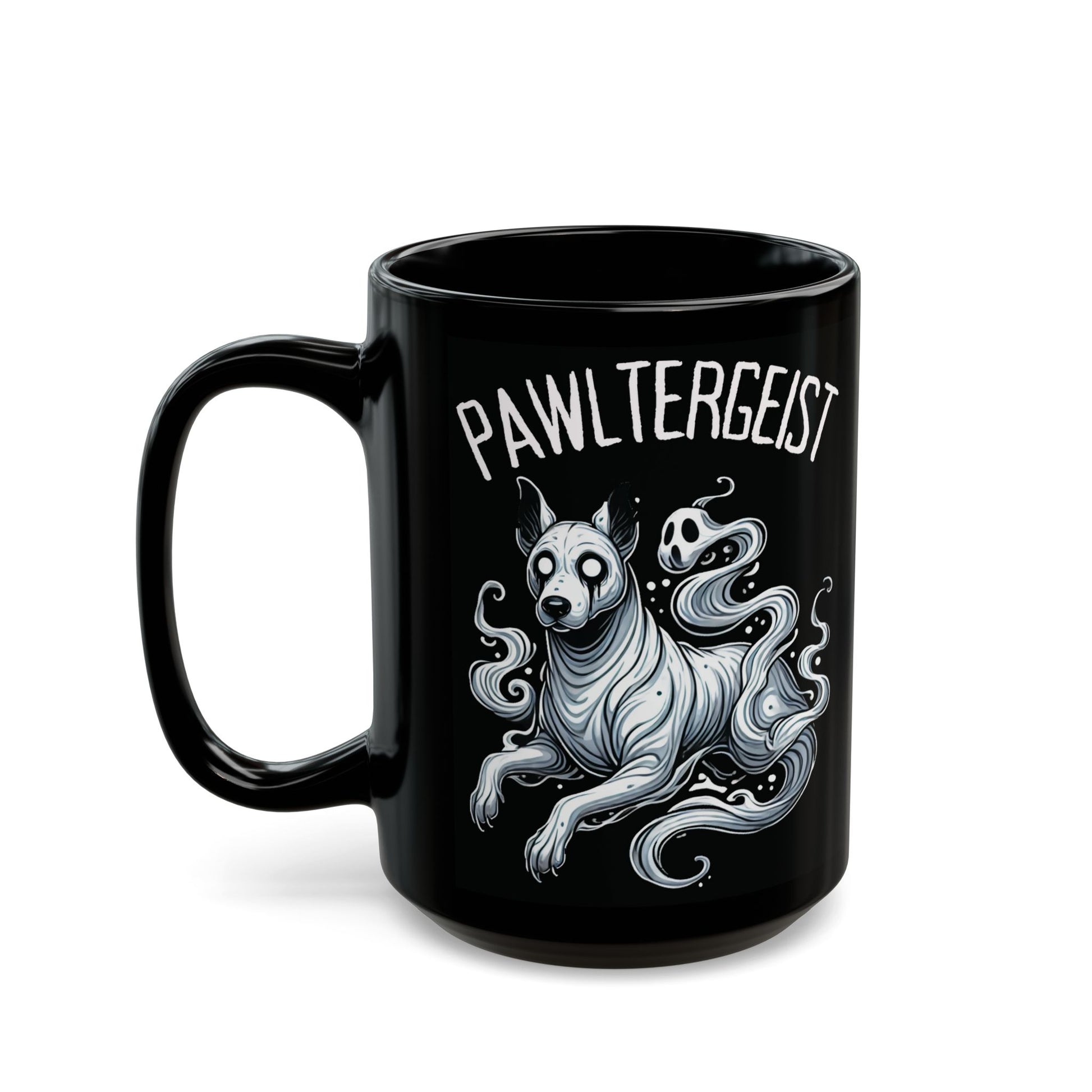 Pawltergeist Dog Ceramic Mug (11oz, 15oz) - {{ shop WitWorks Emporium Mug 15oz / Black _name }}